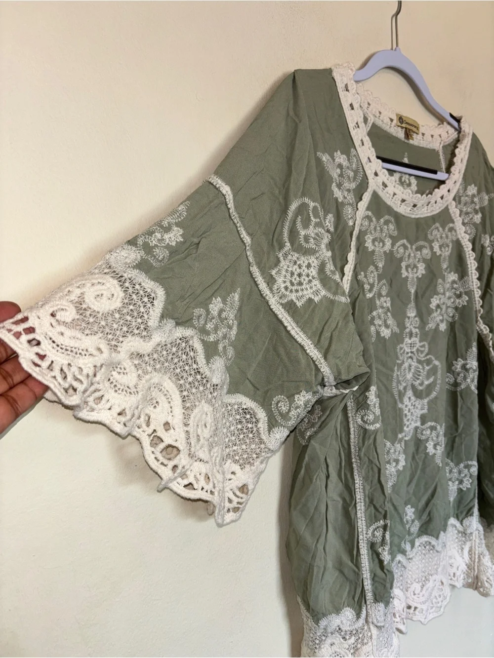 Democracy Boho Blouse 2X Lace Crochet Flowy Peasant Eyelet Cottage Embroidered - Picture 3 of 9